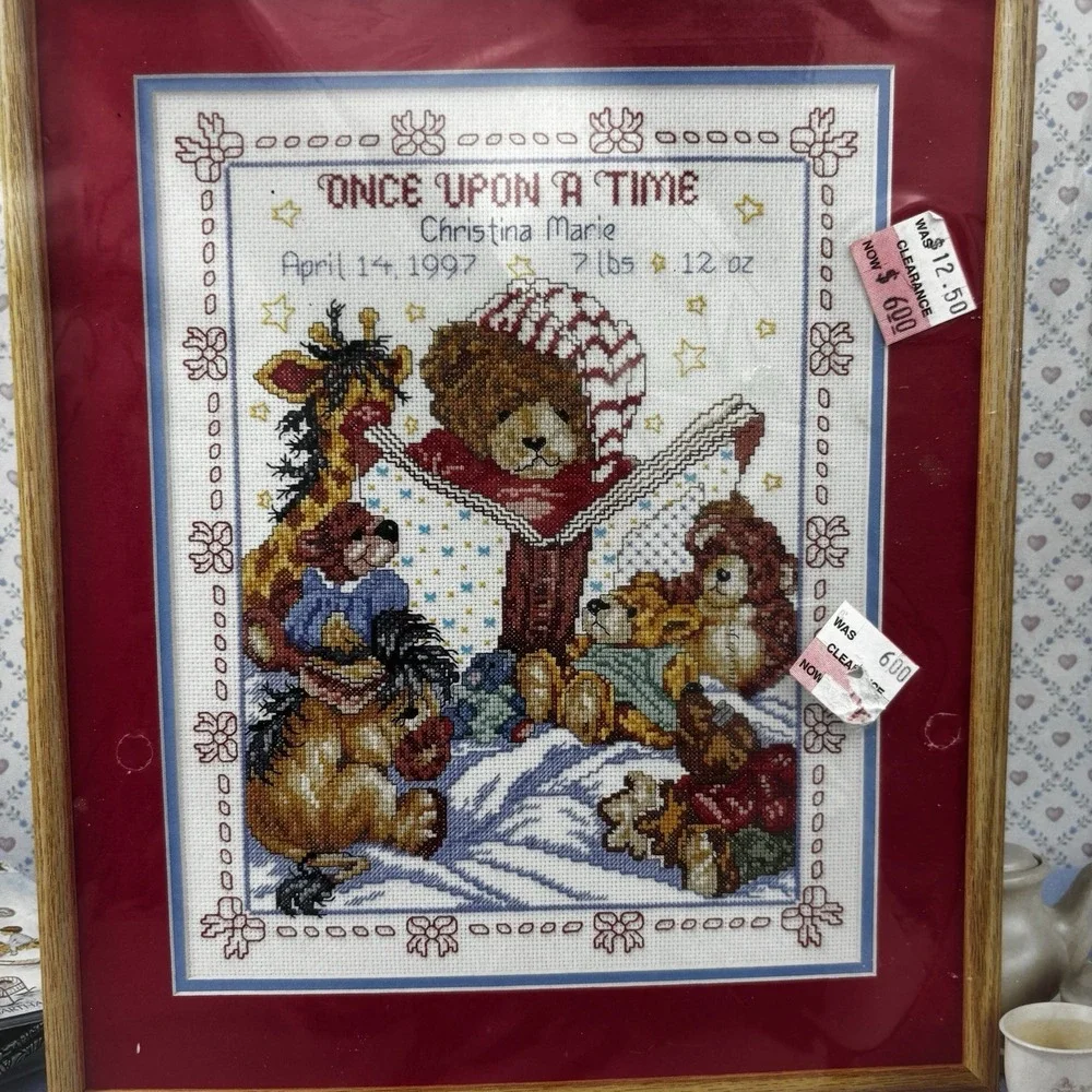 VTG 90s Bucilla Baby Bear Once Upon A Time Counted Cross Stitch Birth Record NEW